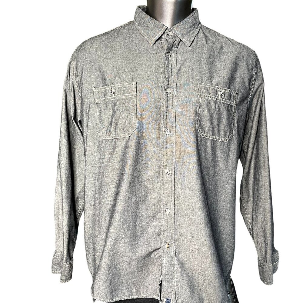 Weatherproof Vintage Button Down Gray Shirt Shiny Denim Look Mens 2XL u